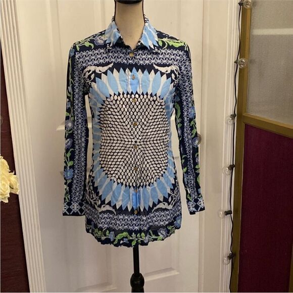 Tory Burch 100% cotton Blue Patterned Women's Top, US4 - Picture 1 of 10